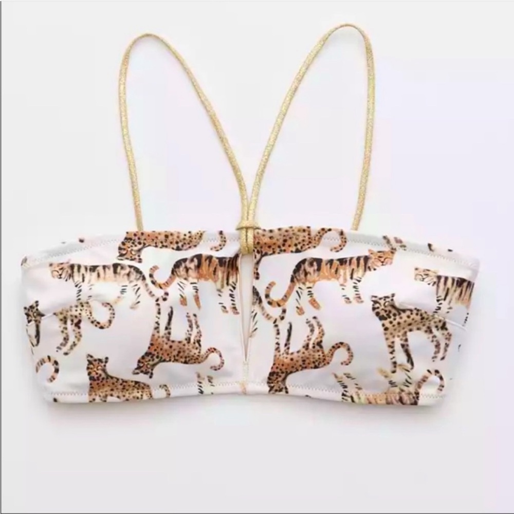 NWT American Eagle tiger leopard cheetah cat bikini top animal print gold AE